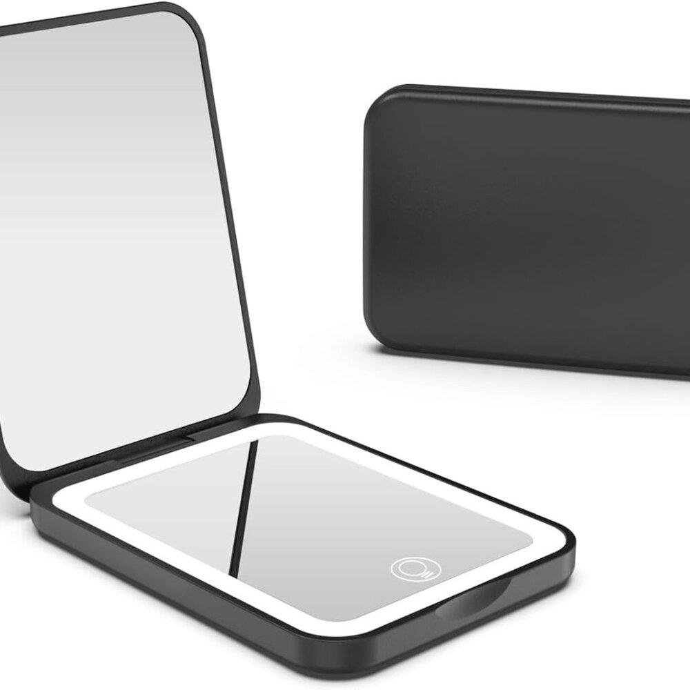 2025 Pocket Mirror, Rechargeable Dimmable 3 Color Lighting 1x/3x Led Compact Tra